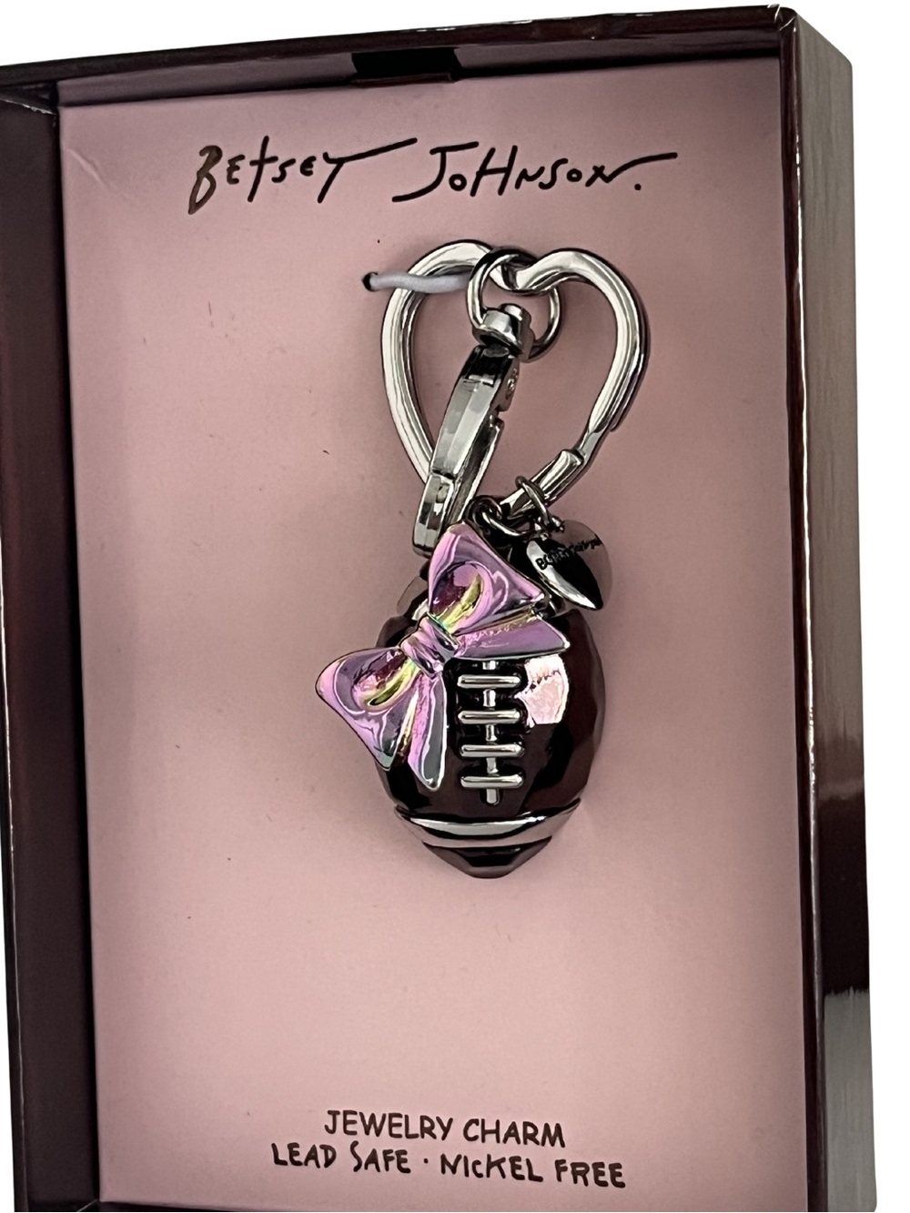 💗 Betsey Johnson Football Bow Bag Charm Keychain NIB